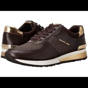 Michael Kors Women's Dark Brown and Gold Sneakers Size 7M Like New